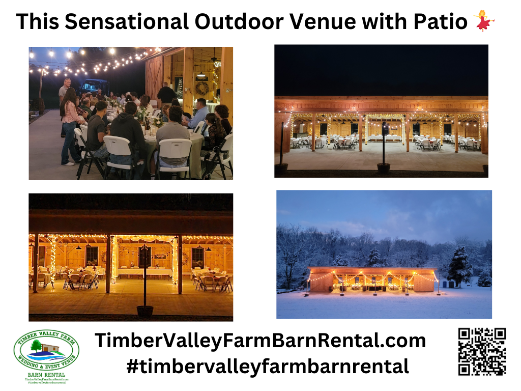 Outdoor Living: The Venue Patio
A unique feature of our Wedding Venue Barn Clear Spring Maryland is the spacious patio at the venue building. This patio offers a sophisticated outdoor space for your cocktail hour or an evening under the stars. Being the Best Barn Rental in Washington County Maryland means providing functional outdoor areas that allow your guests to move freely between the warmth of the timber frame barn and the fresh Maryland air. It’s the perfect spot to watch the wildlife emerge from the woodline as the sun begins to set.