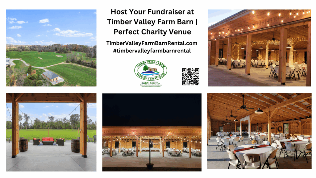 A community gathering at our Fundraising Event Venue Maryland, showing the scenic timber frame barn.