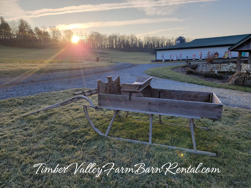 The vintage Grosh family sled on display at our Wedding Venue and Event Venue Maryland for the Christmas season.