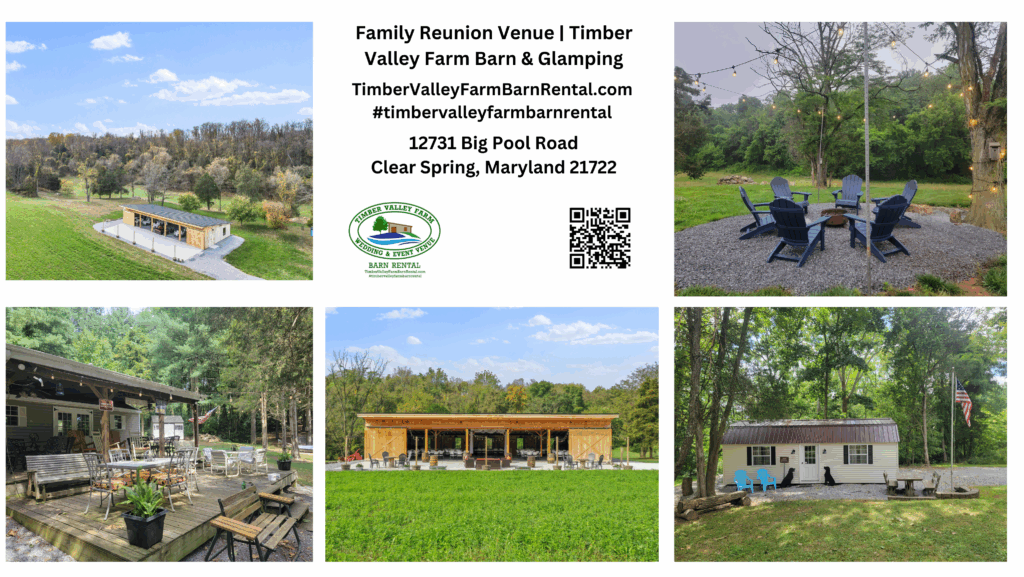 A multi-generational family gathering on the 100-acre property, celebrating at the stunning timber frame barn, the premier Family Reunion Venue Maryland.