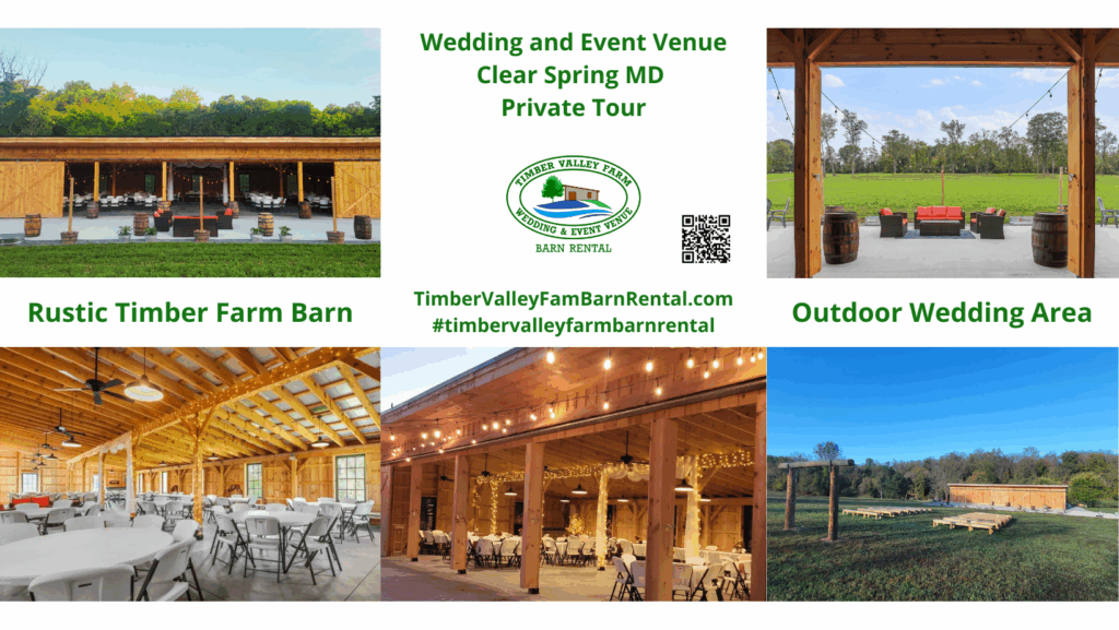 An elegant wedding setup inside the newly built timber frame barn, the premier Wedding Event Venue in Clear Spring, Maryland.