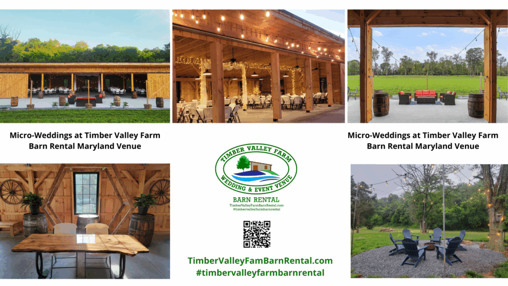 Micro Wedding Small Wedding Farm Venue in Western Maryland! Perfect for intimate events, from receptions to anniversaries. Timber barn charm.