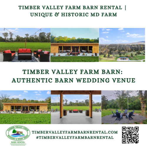 A view of the cozy and charming timber frame barn, a Farm-tastic Wedding Barn Venue Maryland Barn Venue, located in Western Maryland.