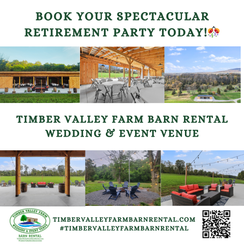 Retirement Party Venue Maryland: Celebrate Your Legacy at Timber Valley Farm Barn Rental!🥳
Experience the perfect retirement party at Timber Valley Farm. Looking for an unforgettable Retirement Party Venue Maryland that truly honors a lifetime of achievement? Timber Valley Farm Barn Rental is your premier choice! Our picturesque countryside setting, nestled on 100 magnificent acres, offers a beautiful and sophisticated atmosphere to celebrate your remarkable journey.