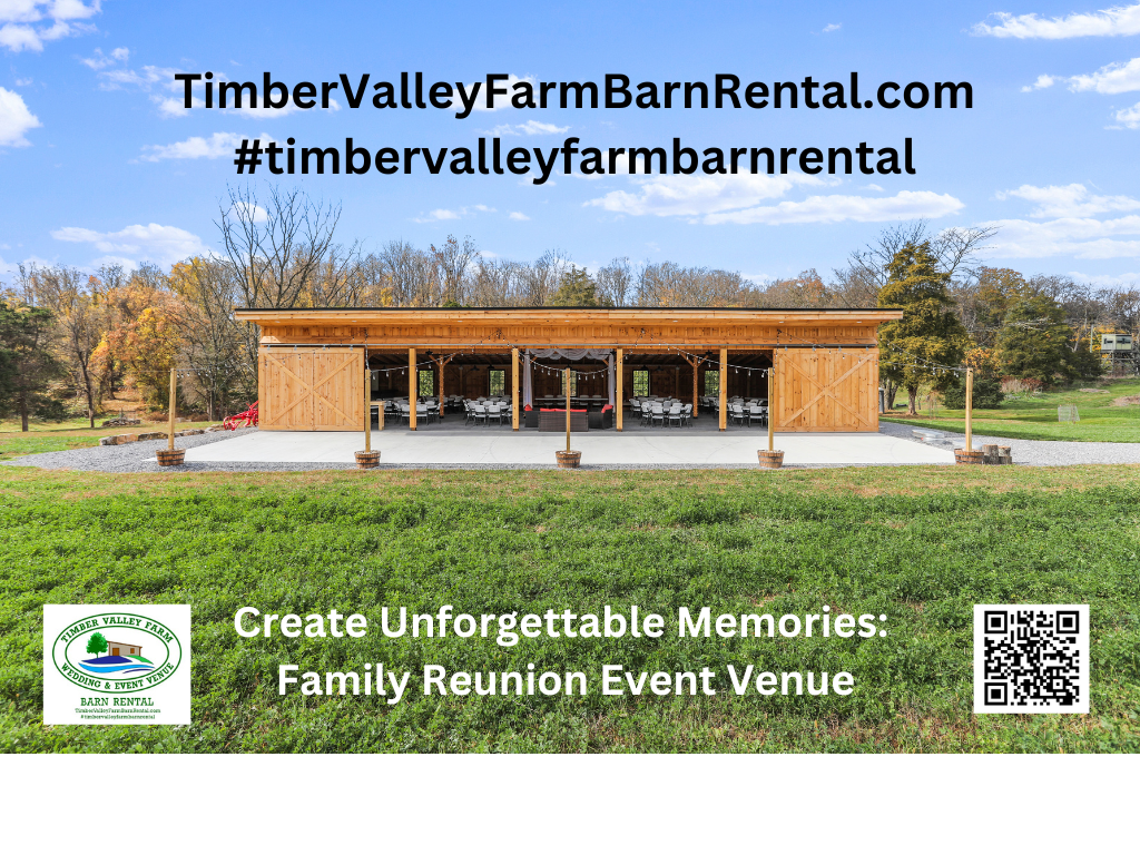 Large family gathered inside the barn, the perfect Family Reunion Event Venue Clear Spring location