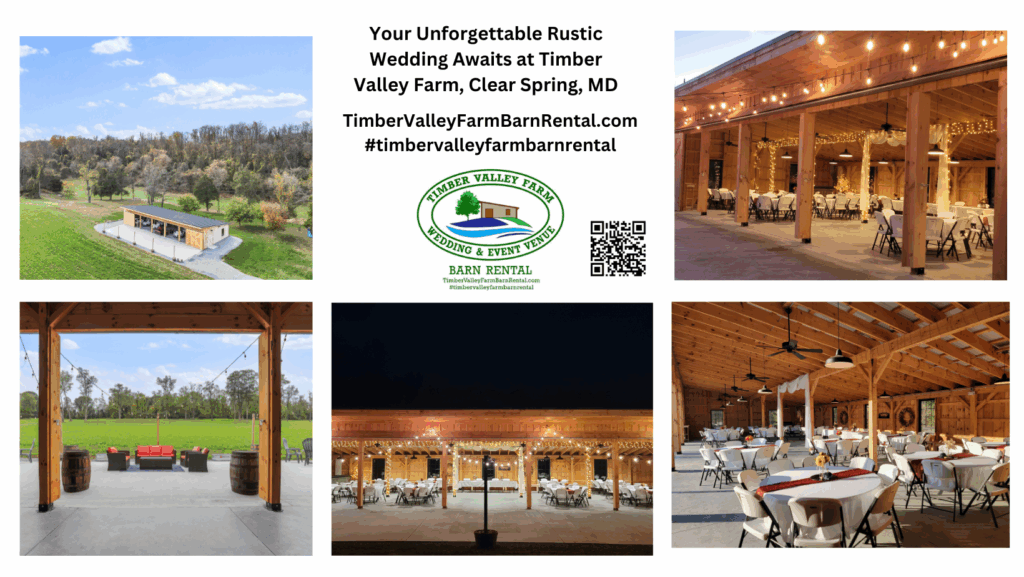 Exterior view of the rustic Timber Valley Farm, the premier Wedding Barn Clear Spring MD Venue