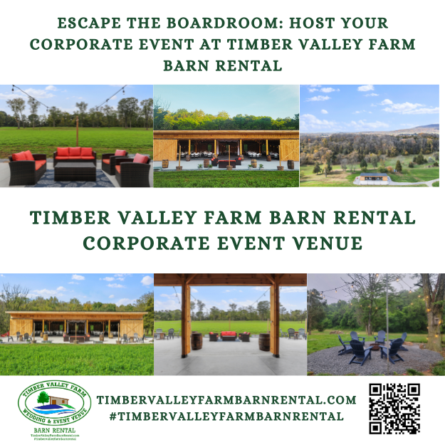 Corporate Functions Event Venue in Clear Spring Maryland showing the interior of the timber frame barn set up for a large seminar.