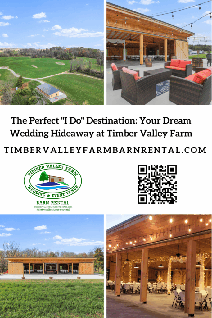 A beautiful image of the new timber frame barn at Timber Valley Farm, promoting it as a premier wedding venue on the 100-acre family farm.