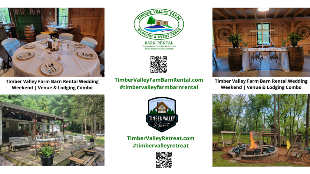 Our event centers around a stunning, authentic timber frame barn that provides an elegant, yet rustic, backdrop for any celebration. This structure stands proudly as a key feature of the best Farm Wedding Venue Clear Spring MD. We offer several stunning ceremony spots on the farm, ensuring you find the natural setting that perfectly matches your vision. The experience extends effortlessly from the barn to the outdoors with a spacious outdoor patio attached to the barn, promoting a seamless indoor/outdoor flow.

A truly unique feature is The Cove at Timber Valley Farm, a tranquil, secluded spot on the property that adds an element of serene beauty and exceptional photo opportunities, distinguishing us from other farm venues.