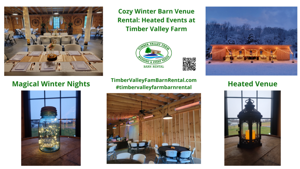 Why Choose Us for Your Heated Winter Barn Wedding Venue PA WV VA Dream?
Stay Warm & Toasty: Unlike many older barns, ours is equipped with excellent, consistent heat, ensuring you and your guests are comfortable and cozy throughout the ceremony and reception. No need to sacrifice style for warmth! (Remember, our barn is only 2 years old, not restored!)
Magical Ambiance: Winter offers a uniquely romantic backdrop. Think twinkling lights, deep, rich colors, and the potential for stunning snow-dusted photos. The natural wood and high ceilings of the barn enhance this festive atmosphere. 