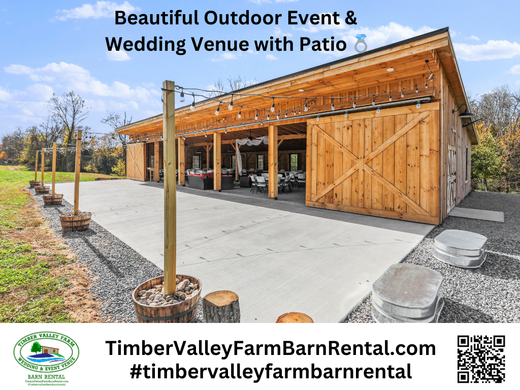 8 Sensational Perks of an Outdoor Event & Wedding Venue with Patio 💍
When planning your big day, the location sets the stage for every memory made. Choosing a sensational location like an Outdoor Event & Wedding Venue with Patio Clear Spring MD ensures that your celebration is as breathtaking as your love story. At Timber Valley Farm Barn Rental, we provide a sophisticated blend of rustic charm and modern elegance on our 100-acre farm.