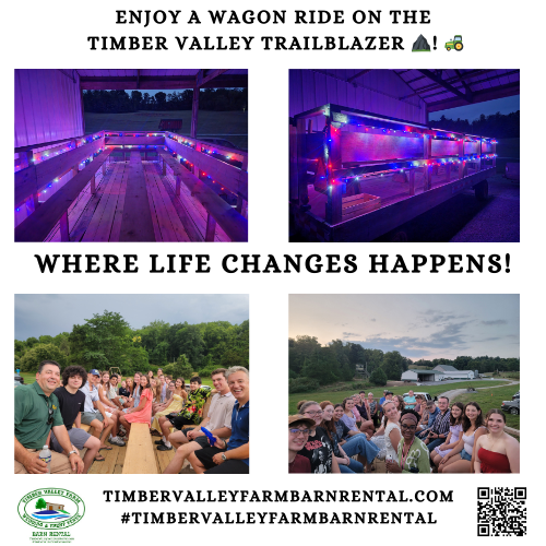 Enjoy A Wagon Ride on The
 Timber Valley Trailblazer ⛰️! 🚜 only at Timber Valley Farm Barn Rental.