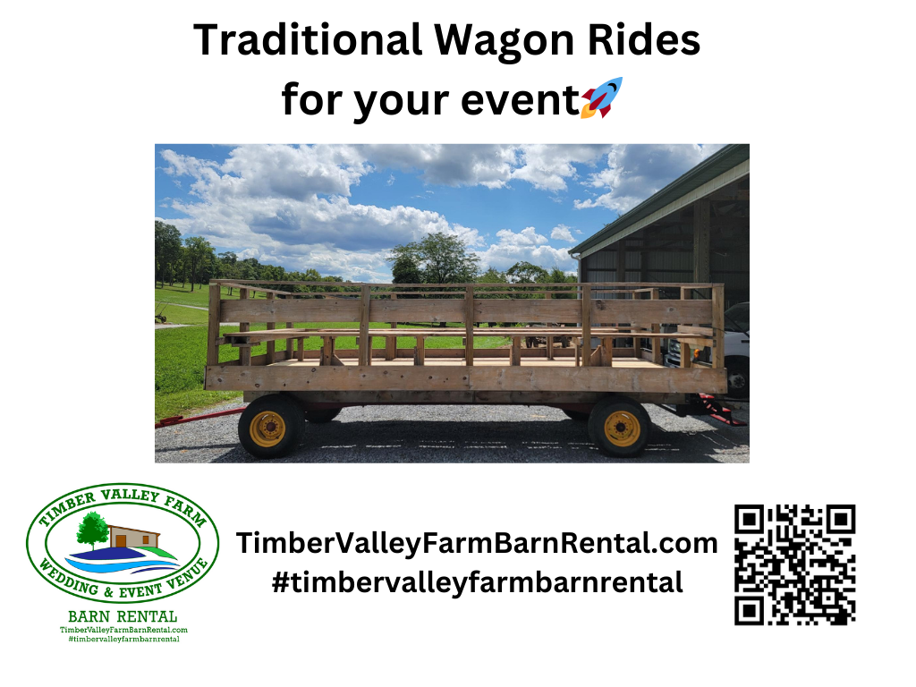 Our wagon ride is available for your booked event at Timber Valley Farm Barn Rental.
