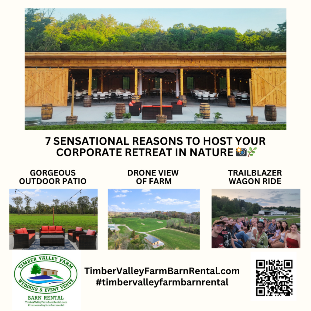 1. Uninterrupted Focus in a Private Corporate Retreat Venue Maryland
Privacy is the bedrock of a successful retreat. Unlike a hotel conference room, our farm offers a secluded environment where your team can engage in deep-work sessions and confidential discussions. This level of seclusion fosters "psychological safety," allowing employees to voice bold ideas that lead to breakthroughs.
When a team is away from the office, they are away from the "reactive" mode of business. In a corporate retreat venue Maryland, your leadership team can move into "proactive" mode. This shift is essential for long-term planning. By removing the distractions of city traffic and office interruptions, the 100-acre backdrop of Timber Valley Farm creates a vacuum of focus where the only thing that matters is the goal at hand.