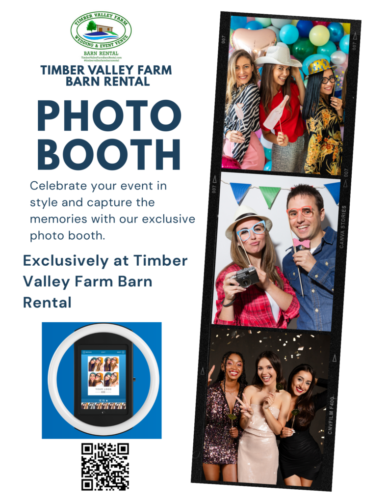 Capturing Memories with our Photo Booth 📸
To complement the incredible lighting and atmosphere of our special event venue, we highlight the importance of capturing every smile. A Photo Booth at Timber Valley Farm Barn Rental isn't just a box in the corner; it’s an interactive entertainment hub. Because our special event venue features soaring ceilings and natural wood backdrops, your photo booth photos will have a warmth and professional quality that hotel ballrooms can't match.