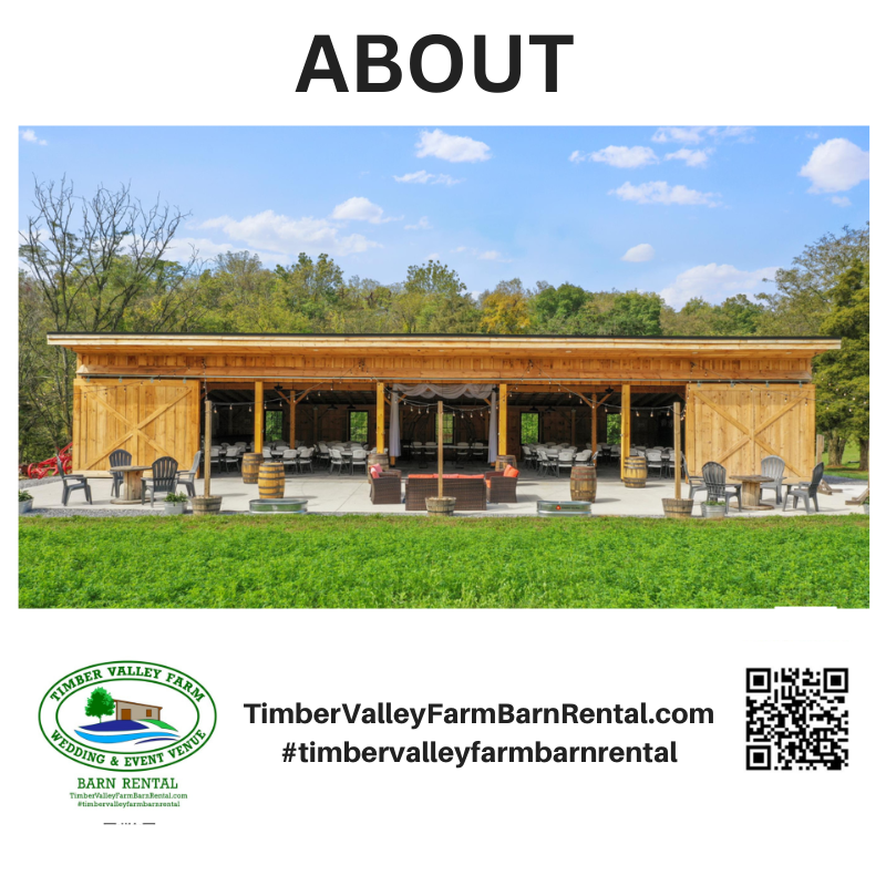 Our Story

Timber Valley Farm Barn Rental is a family-owned Maryland Barn Event Venue operated by Karen and Tom Grosh. Their passion for hospitality is matched only by their love for rural life and celebrating milestones with friends, family, and community.

The barn itself, dating back to the early 1900s, has been lovingly restored—retaining its original beams and woodwork while adding modern amenities like climate control, accessible restrooms, and custom lighting.