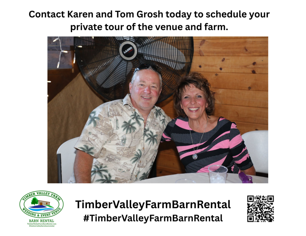 📞 Schedule Your Private Tour Contact Karen and Tom Grosh today to schedule your private tour of the venue and farm: https://timbervalleyfarmbarnrental.com/contact/ 