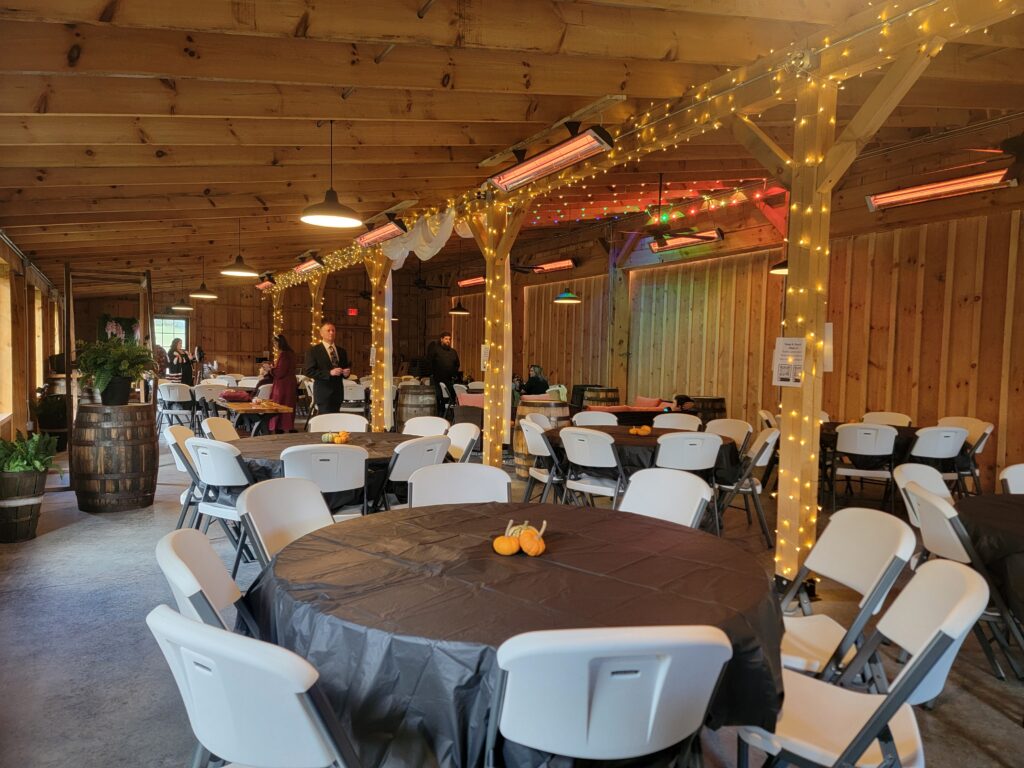 How does heating work for fall and winter weddings?

Our barn is equipped with a modern heating system. Heating is available for $12/hour and covers setup, event, and cleanup time. We recommend starting the heat at least one hour before decorating for optimal comfort.