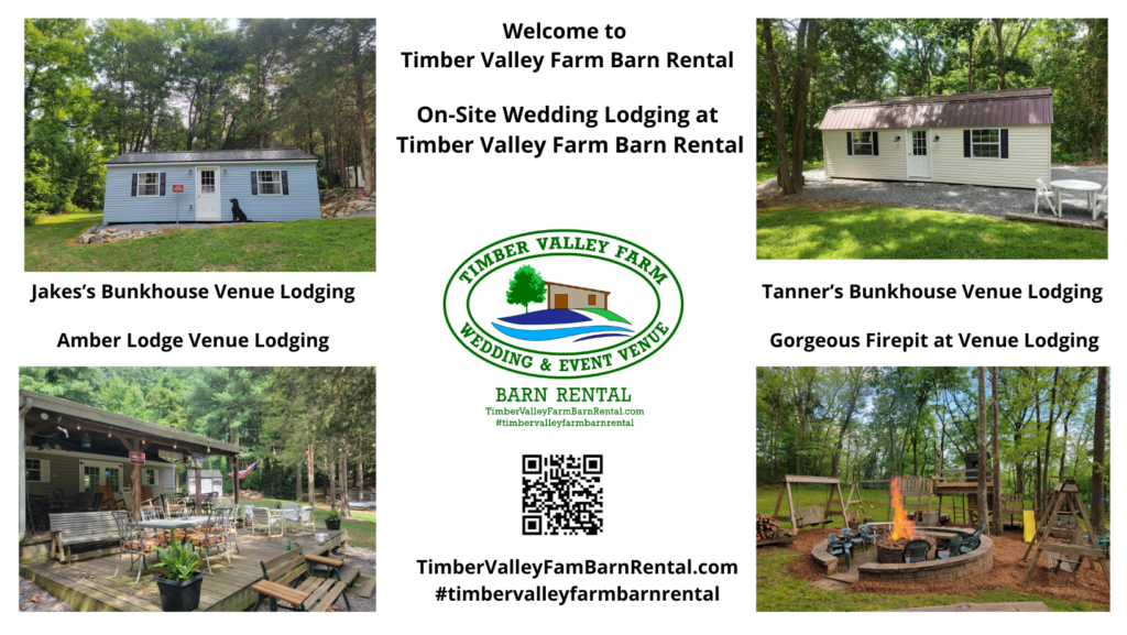 Barn Wedding Venue FAQs: Lodging & Guest Comfort
What are the onsite lodging options?
Our Amber Lodge, Tanner’s Bunkhouse, and Jake’s Bunkhouse are climate-controlled, comfortable, and designed for groups, families, and couples. See all lodging options here.
Why is onsite lodging recommended?
Onsite lodging offers safety, convenience, and extra time to enjoy the estate. Guests can relax, arrive early, and experience the full hospitality of Timber Valley Farm.