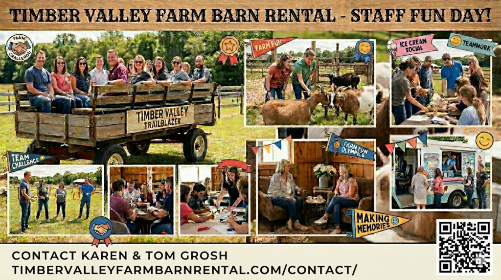 Timber Valley Farm Barn Rental, Corporate Staff Fun Day and Company Offsite Experience are located in Washington County Maryland.