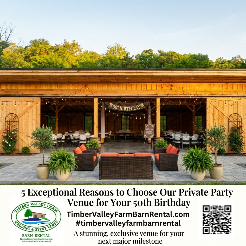 Timber Valley Farm Barn Rental, Private Party Venue and Celebration Venue Rental. Celebrating a 50th birthday is a monumental life milestone that marks half a century of experiences, growth, and joy. It is a moment that deserves a setting as unique and impressive as the guest of honor.