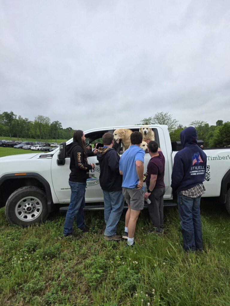 Our dogs at Timber Valley Trailblazer Wagon Ride getting love from the guests.
