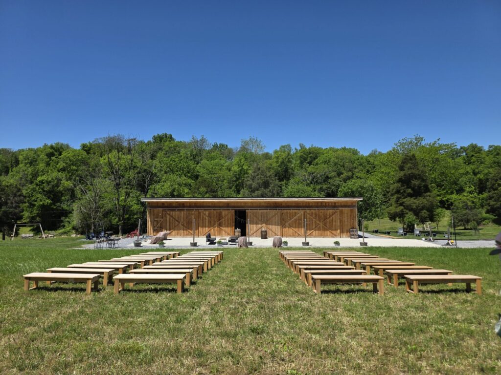 Wedding Day Timeline at Timber Valley Farm Barn Rental featuring a beautifully prepared outdoor ceremony site before guests arrive.