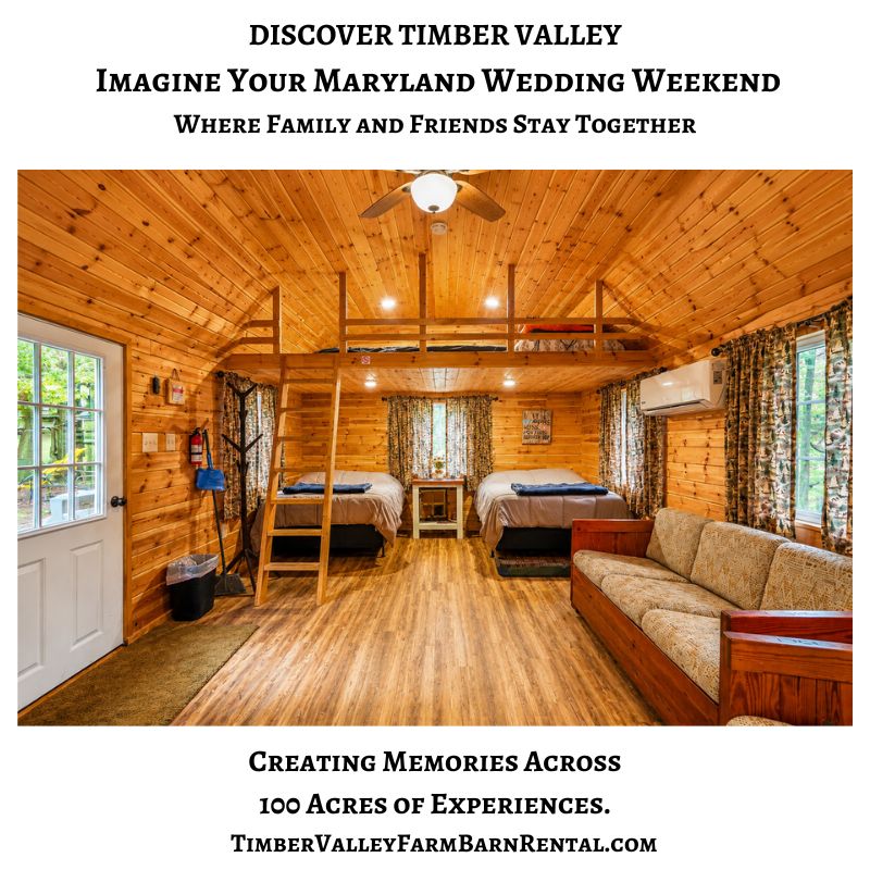 Wedding Venue Tour Maryland stop inside Tanner's Bunkhouse at Timber Valley Farm Barn Rental, where couples can imagine spending a memorable Maryland Wedding Weekend with family and friends.