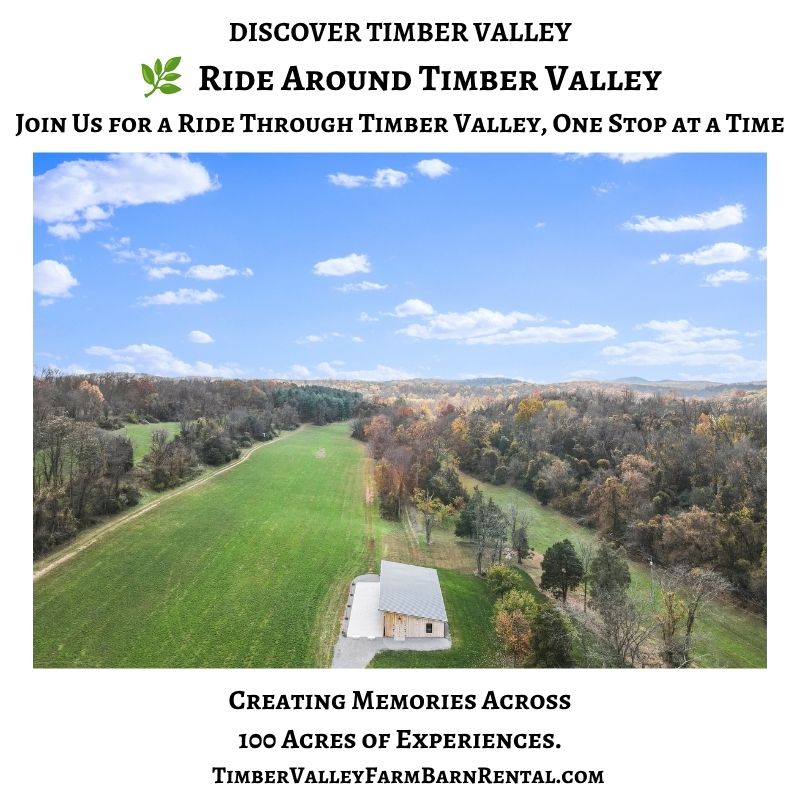 Wedding Venue Tour Maryland beginning at Timber Valley Farm Barn Rental in Clear Spring, Maryland, overlooking the barn, cabins, and scenic countryside.