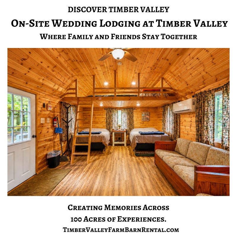 On-Site Wedding Lodging at Timber Valley featuring the spacious interior of Tanner's Bunkhouse, where family and friends stay together during a wedding weekend at Timber Valley Farm Barn Rental in Clear Spring, Maryland.