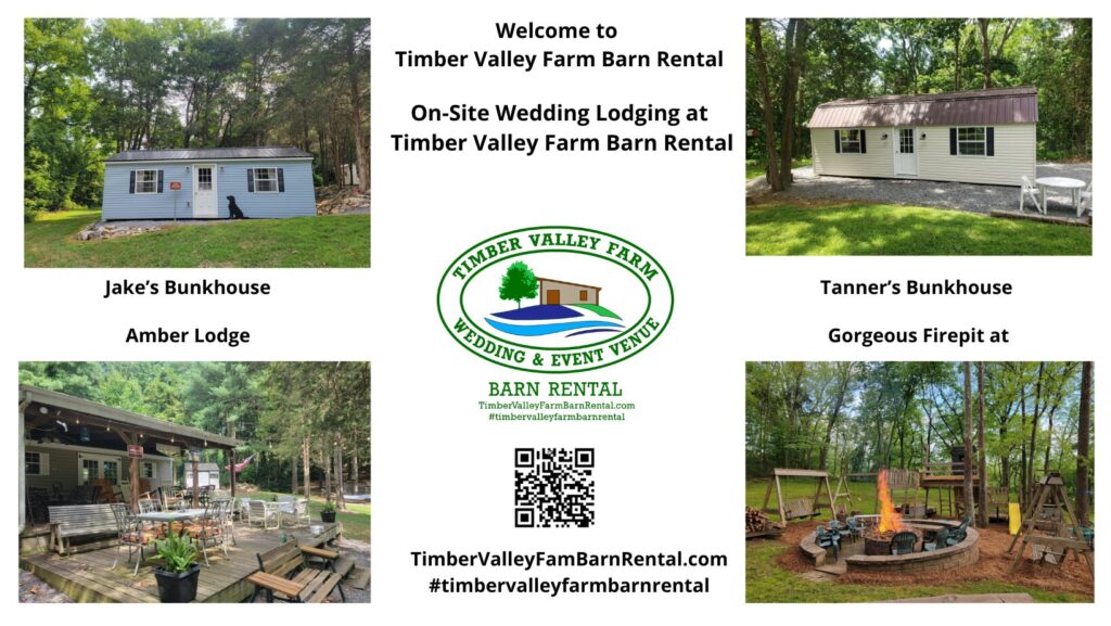 Private Wedding Information Portal. On-site lodging at Timber Valley Farm Barn Rental in Clear Spring Maryland.