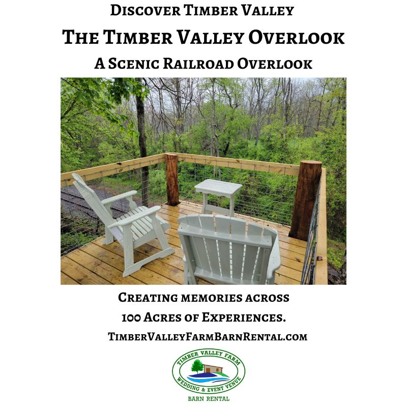 Wedding Venue Tour Maryland stop at the Timber Valley Railroad Overlook featuring scenic views of the valley and railroad below.
