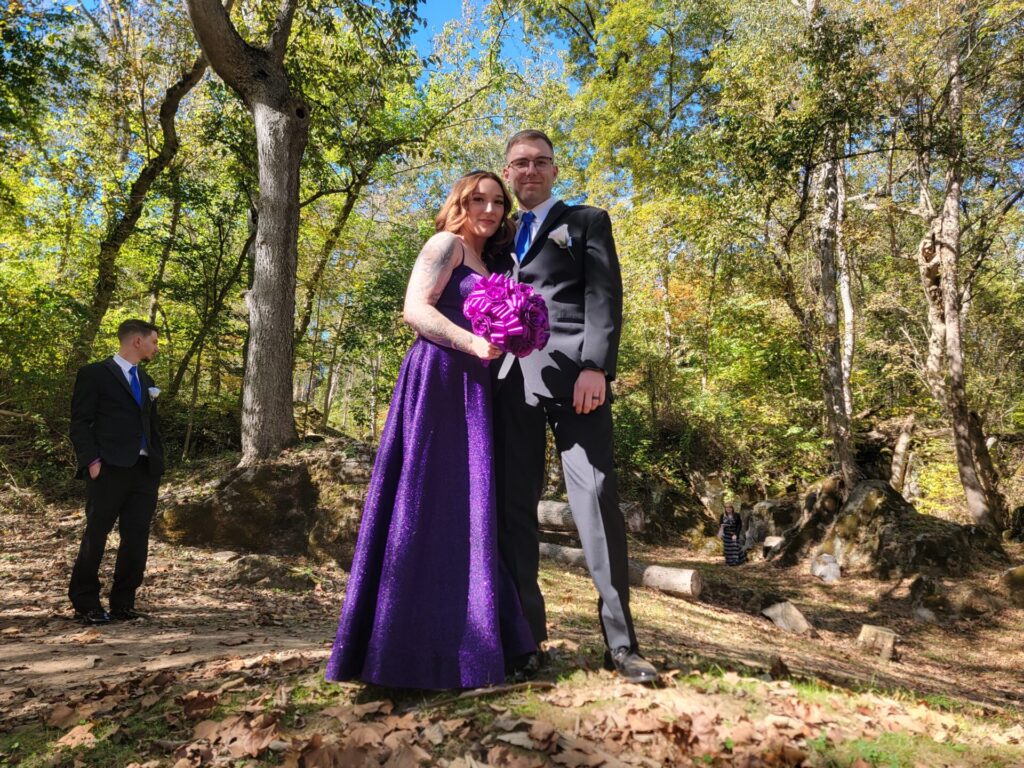 Couple taking first look wedding photos at a Wedding Weekend Venue Western Maryland at Timber Valley Farm Barn Rental.