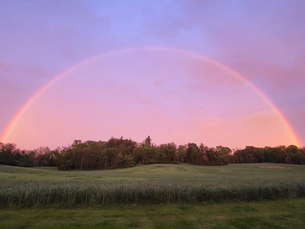 Double rainbows over Timber Valley Farm Barn Rental in Clear Spring, Maryland after a summer rainstorm.