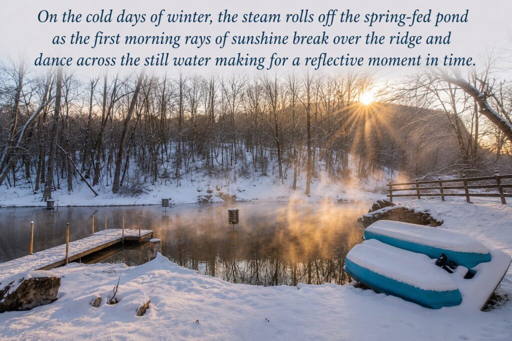 The pond is beautiful even in the winter down the hollow in The Cove at Timber Valley.